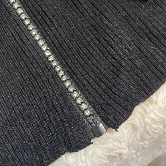 Guess Black Ribbed Rhinestone Zip Cardigan NWT - Picture 4 of 4